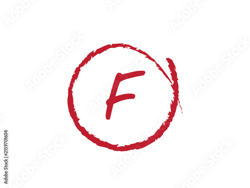 Fotografía Red F letter stamp inside a rough circle for grading, rating, approval, and evaluation