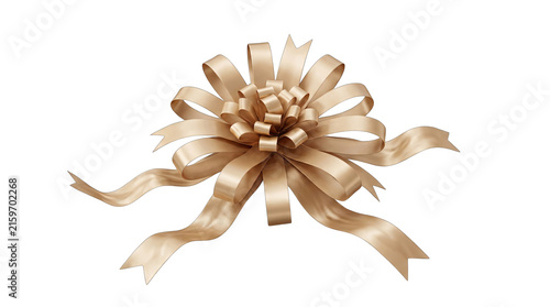 Bild auf Leinwand Elegant golden ribbon bow with flowing tails during celebratory occasion isolate