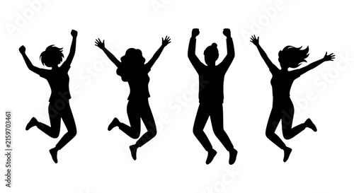 Konstfotografi Joyful Silhouette People Jumping, Celebration Vector Icons, Group Happiness, Ene