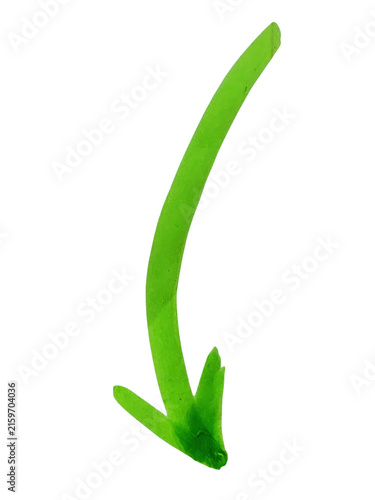 Hand drawn green watercolor arrow pointing down