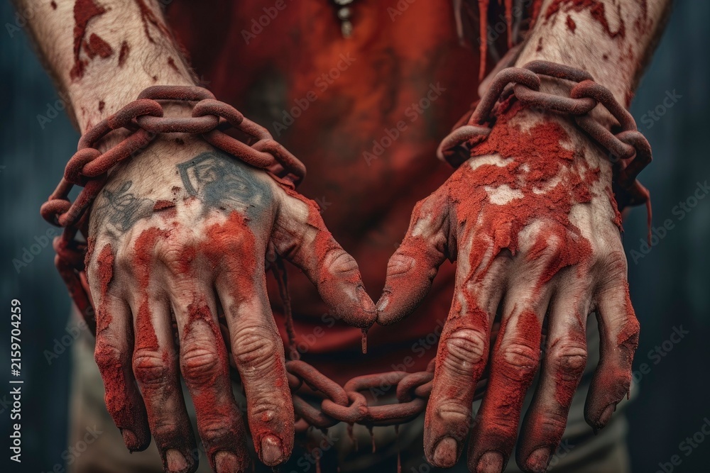 Obraz premium Bound Hands: Symbol of Oppression and Struggle