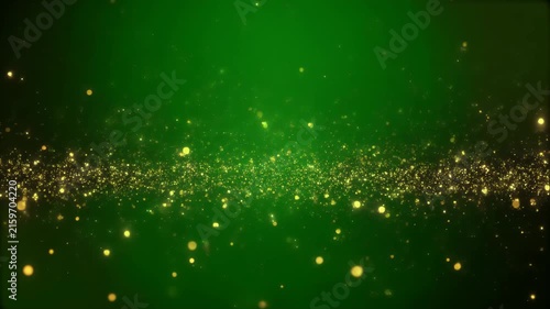 A stream of golden particles flows across a dark green background.