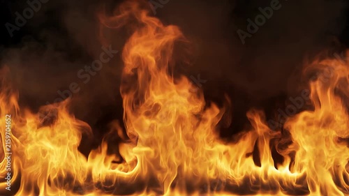 Dynamic flames dance against a dark background.