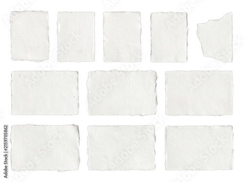 Torn paper scraps arranged in a grid pattern with soft studio lighting isolated on a transparent background
