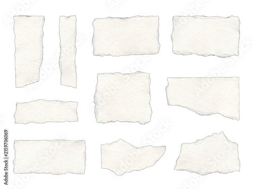 Torn paper scraps with rough edges arranged in a grid isolated on transparent background
