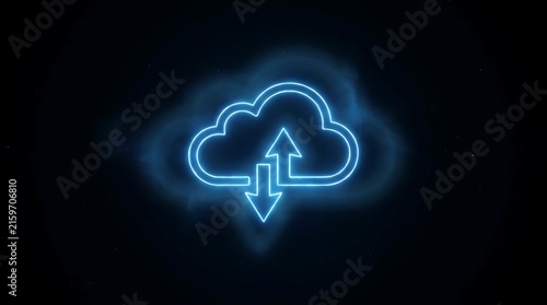 Tapety artystyczne Blue neon cloud icon with transfer arrows