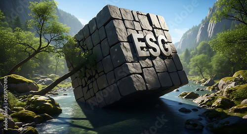 Large cube made of stacked stones in nature