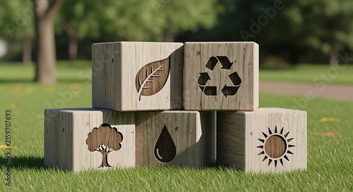 Wooden blocks with gear and animal cutouts