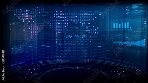 Futuristic global financial data visualization, world map and digital globe with candlestick chart, stock trading analytics, forex market dashboard, fintech infographic, big data interface