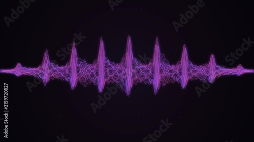 Purple sound wave equalizer visualization with rhythmic digital pulses