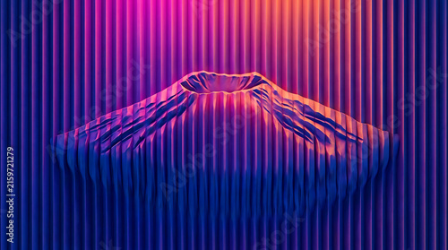 Obraz w ramie Abstract Mountain Landscape: A surreal and artistic rendition of a mountain peak, possibly Mount Fuji, rendered with flowing, wavy lines and vibrant gradients of purple and orange.