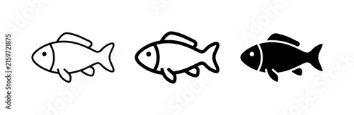 Simple Fish Icons, Outline and Solid Fill, Aquatic Life Vector Graphics