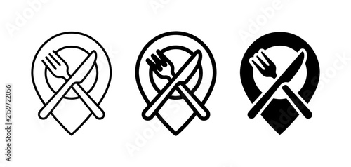 Restaurant Location Icons: Fork, Knife, Plate, Map Pin, Dining, Cuisine, Food Service