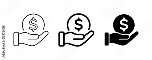 Hand Holding Dollar Coin Icons, Financial Investment and Savings Symbol, Business Growth Vector Set