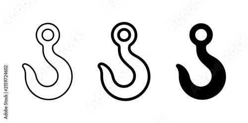 Industrial Lifting Hooks Vector Icons, Set of 3, Black and White, Simple Shapes