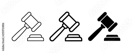 Gavel Icons Set, Judge Hammer Symbol, Auctioneer Mallet, Legal Justice Concept, Law Symbol