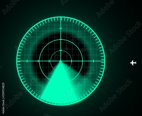 Green Radar Screen With Sweeping Scan And Distant Airplane Icon display technology