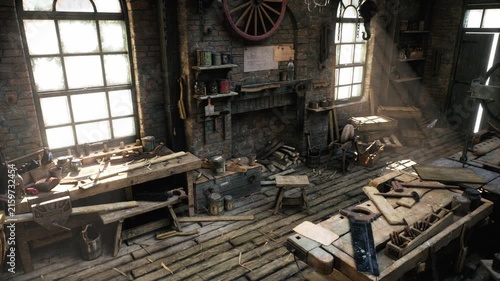 Sunlit Vintage Woodworking Workshop Interior Reveal