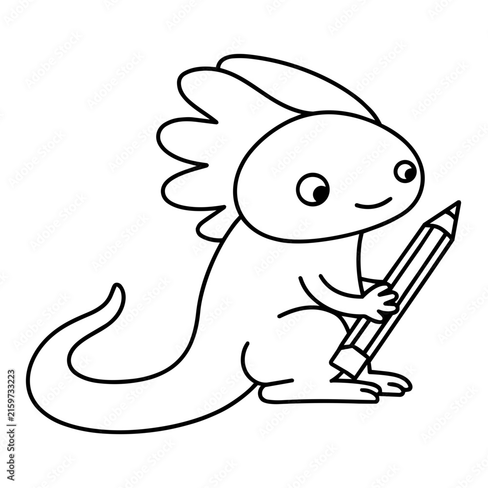 Fototapeta premium cute axolotl practicing abc writing lines hand drawn black and white outline