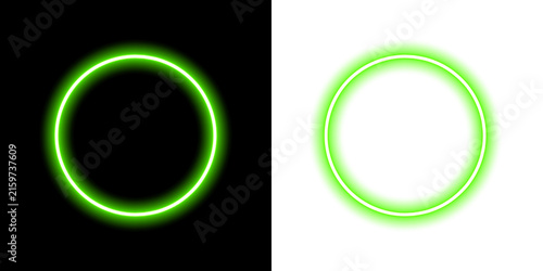 Two glowing neon green circles on black, one with a soft halo effect and one with a thick bright ring on transparent background