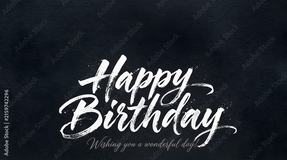 Obraz premium Happy birthday white brush lettering black grunge background