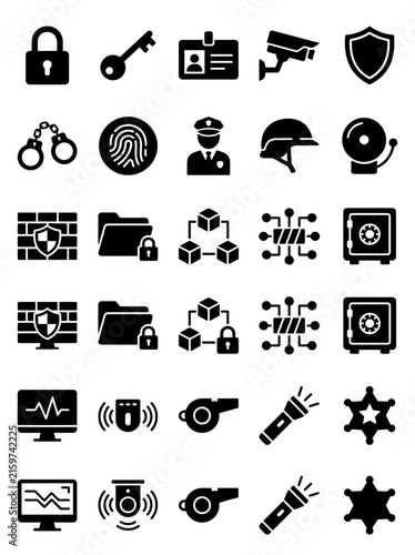 Security and Protection Vector Icons Set for Cyber Security Defense and Law Enforcement