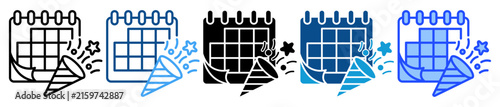 Events calendar icon set multiple style