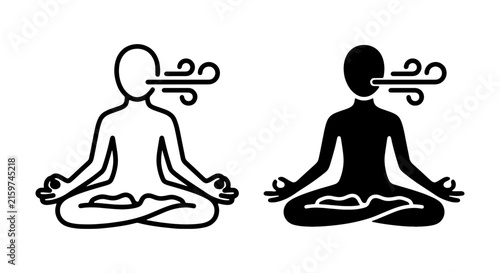 Meditation Icons: Zen Breathing, Calm Mind, Yoga Pose, Mindfulness, Relaxation, Wellness
