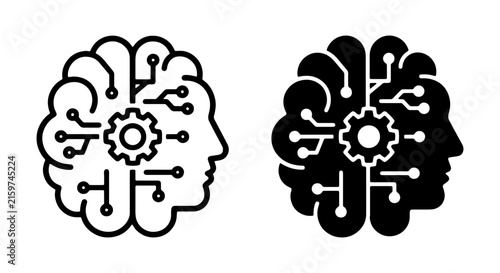 AI Brain Icon Set, Artificial Intelligence Technology, Neural Network Circuitry, Machine Learning Concepts