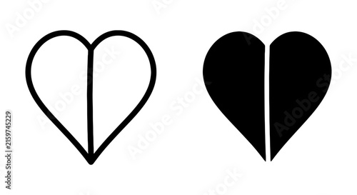 Two Heart Icons, Outline and Solid Black, Simple Love Symbols, Vector Graphics for Romance
