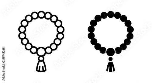Buddhist Prayer Beads Icons, Mala Necklace Symbols, Meditation Accessory Vector Graphics