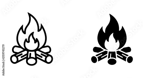 Campfire Icons, Bonfire Vector Graphics, Fireplace Symbols, Outdoor Camping Heat Elements