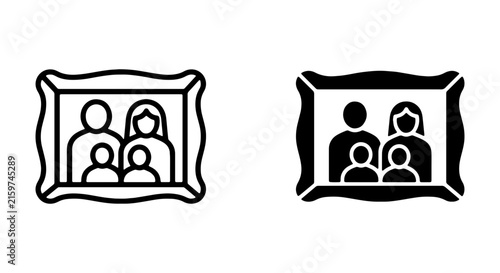 Family Portrait Icons, Two Styles: Outline and Solid Fill, Vector Art for Memories and Genealogy