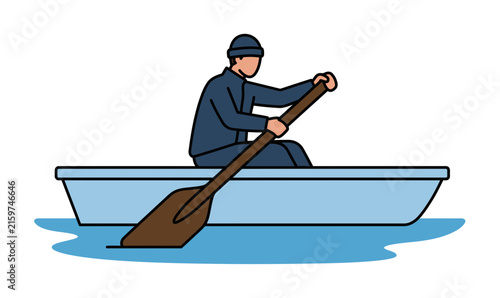 Canvas Print A Person Rowing a Small Boat on Water Vector Illustration Side View Concept