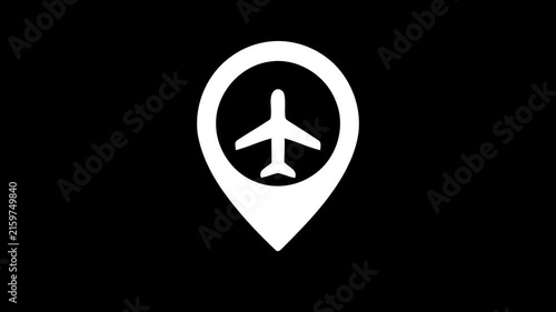 Airplane map pin icon motion for travel booking and flight tracking UI