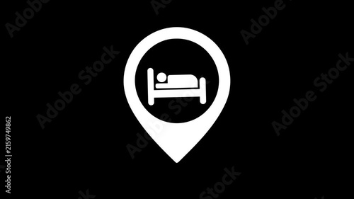 Location pin icon with a bed symbol motion loop for travel app interface