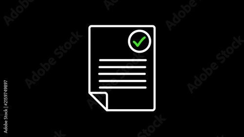 Document icon motion loop with green checkmark for digital interface UI