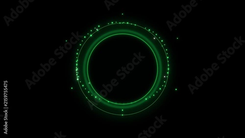 Radiant green digital circle glowing with pulsing particle light in this minimalist motion video footage
