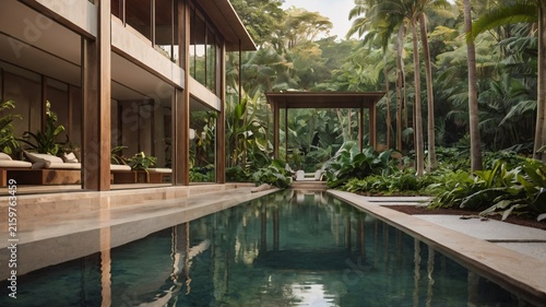 Luxury tropical villa retreat with a lap pool and lush jungle garden design