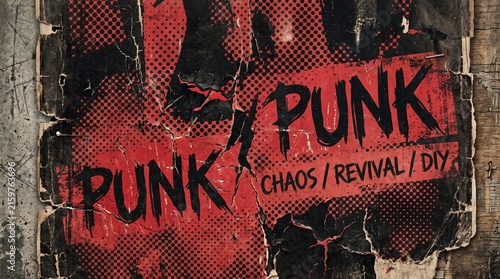 Vintage punk rock grunge texture with chaotic distressed typography and rebellious vibe