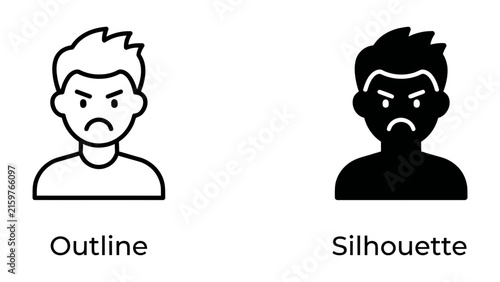 Картината върху платно Angry Man Outline and Silhouette Icon