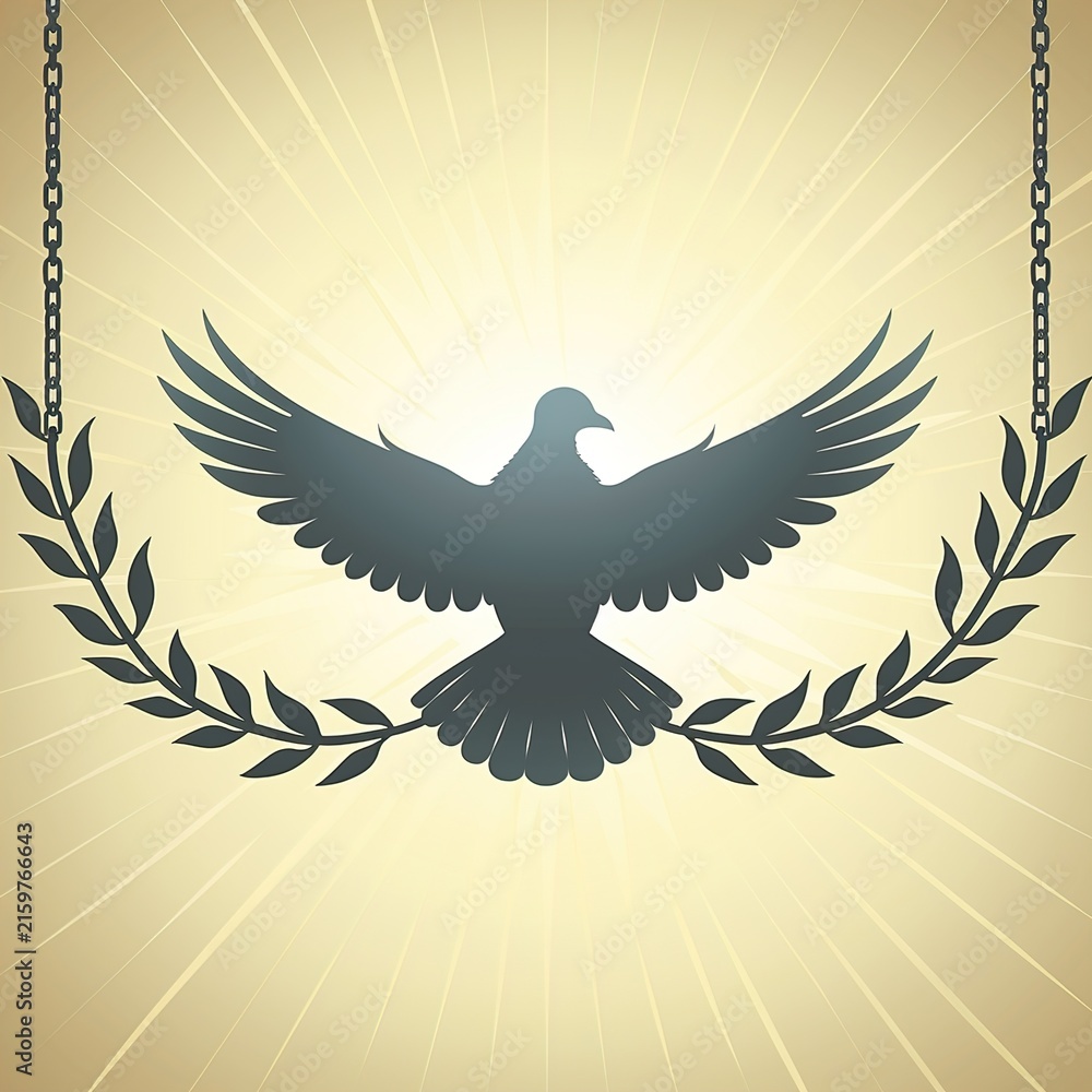 Fototapeta premium Dove silhouette with laurel wreath chains
