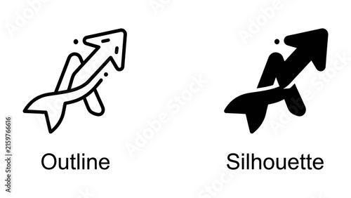 Foto Growth Arrow Icon: A striking icon depicting an upward-trending arrow entwined with a subtle curve, symbolizing growth, progress, and direction