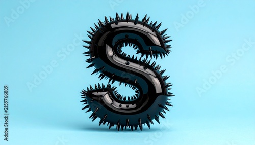 Spiked black letter S on blue background