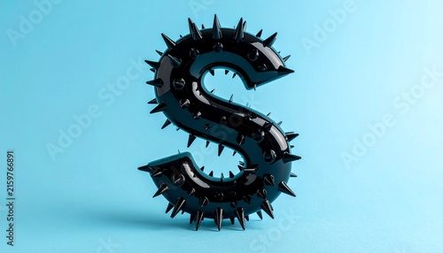 Spiked black letter S on blue background
