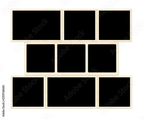 Template collage with eight retro frame photos. Moodboard pictures album grid for scrapbooking. Vintage style mood board layout. Isolated on white background. Copy space for your text and photo