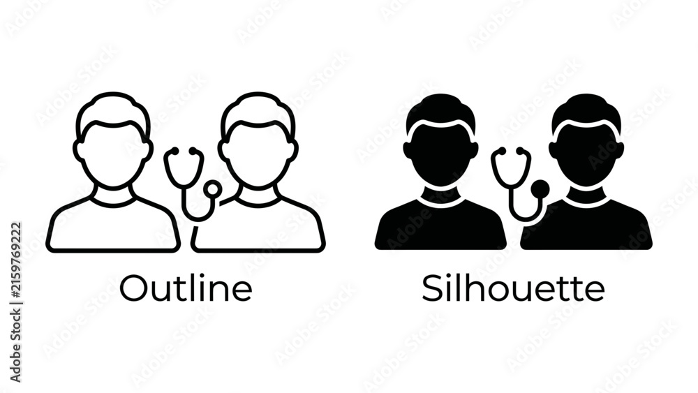 Fototapeta premium Medical Iconography: A professional illustration featuring two stylized figures, one with a stethoscope, representing healthcare, medical consultation.