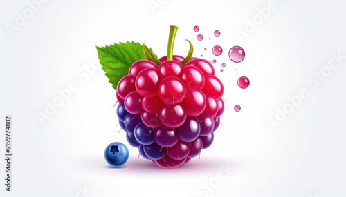 Ripe raspberry and blueberry with juice splash.