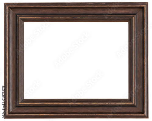 Vintage dark wood picture frame with ornate molded edges and white center offers classic border for portrait photography and artistic gallery wall displays.