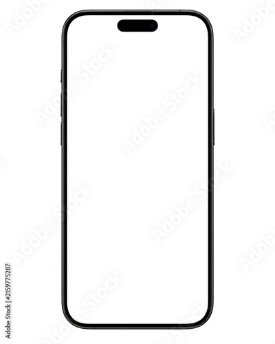 Modern smartphone frame with blank white screen display and dynamic island cutout serves as versatile mockup for mobile application and web interface designs.